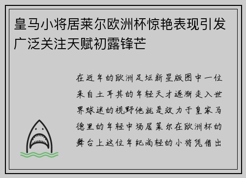 皇马小将居莱尔欧洲杯惊艳表现引发广泛关注天赋初露锋芒