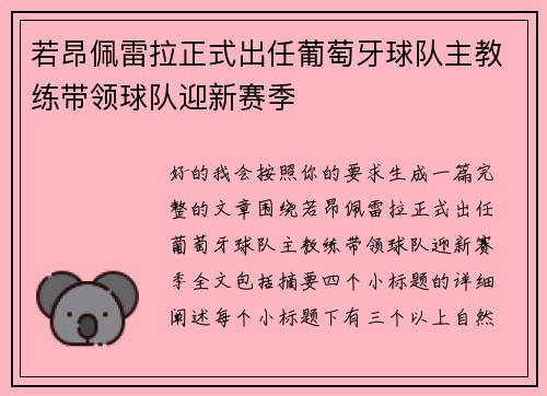 若昂佩雷拉正式出任葡萄牙球队主教练带领球队迎新赛季